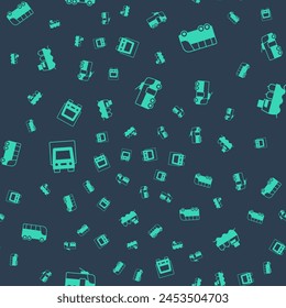 Set Trolleybus, Bus, Delivery cargo truck and Oil tanker ship on seamless pattern. Vector