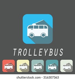 Set of trolleybus icons on different backgrounds