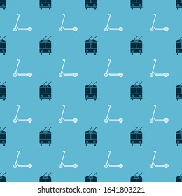Set Trolleybus and Scooter on seamless pattern. Vector