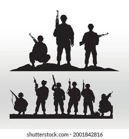 set Troops Soldiers silhouettes, line  isolated or logo isolated sign symbol vector,outline and stroke style Collection of high quality black style vector illustration