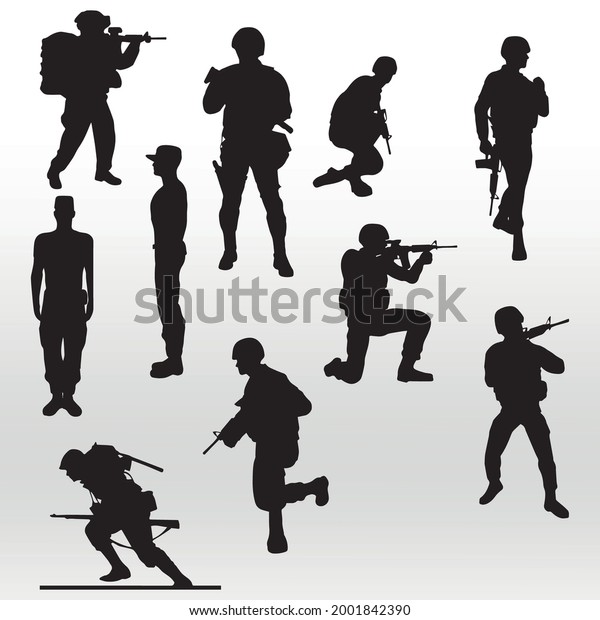 Set Troops Soldiers Silhouettes Line Isolated Stock Vector (Royalty ...