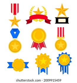 Juego de trofeos e ícono de premio para campeón. Ilustración del vector 