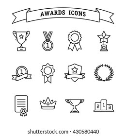 Set of trophy and awards icons isolated on a white background. Awards line icon