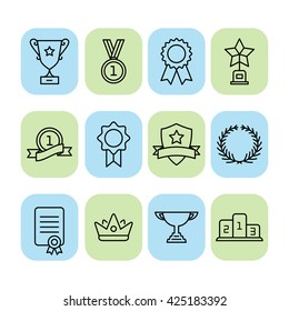 Set of trophy and awards icons. Awards line icon