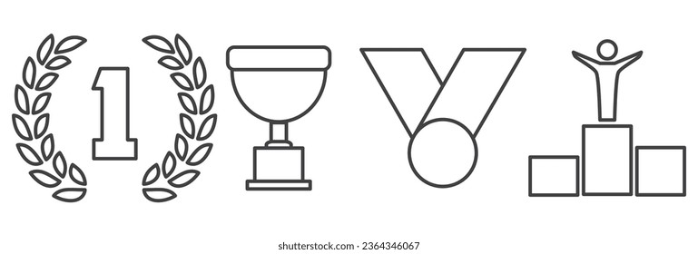 Set of trophy or awards for winners isolated. Vector illustration. Award icons in line style. High quality outline symbol collection of achievement. Trophy icons on white background. winning icons.