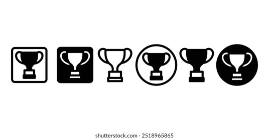set of trophy champion cup winner award icon symbol sign vector design simple flat black white color illustration