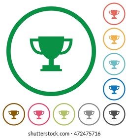 Set of trophy cup color round outlined flat icons on white background