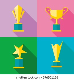 Set Trophy Cup Icon Logo Flat Stock Vector (Royalty Free) 396501136 ...