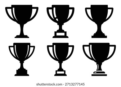 Set of trophy cup icon silhouette vector art illustration