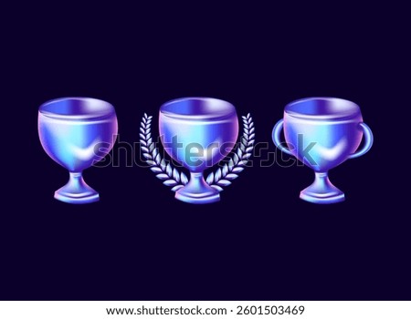 set of trophy cup modern light 3d hologram holo futuristic icon design