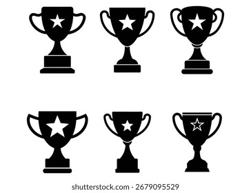 Conjunto de copa de trofeo con diseño de Vector de símbolo de estrella