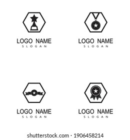 Set Trophy cup vector icon winner symbol