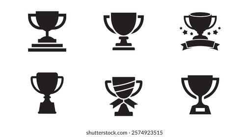 Set of Trophy cup vector icon isolated on white background. Simple winner symbol