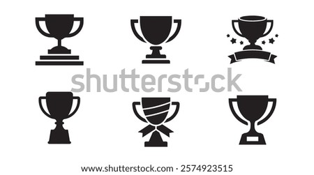 Set of Trophy cup vector icon isolated on white background. Simple winner symbol