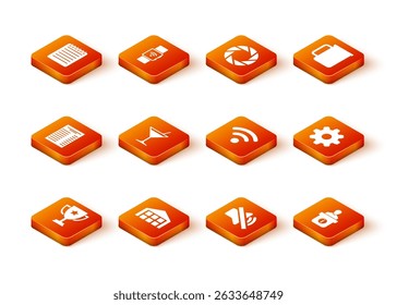 Set Trophy cup, Warehouse, Paper or financial check, Martini glass, Speaker mute and Wi-Fi wireless network icon. Vector