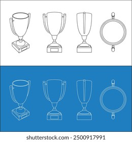 Diseño de concepto ganador de copa de trofeo. Ilustración de malla de poliéster baja de marco de alambre de dibujo de línea de plano