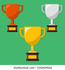 set of trophy gold, bronze, silver vector illustration icons