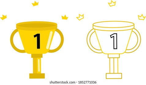 Set Trophy golden cup awards collection of two cups on white background. Flat design icons