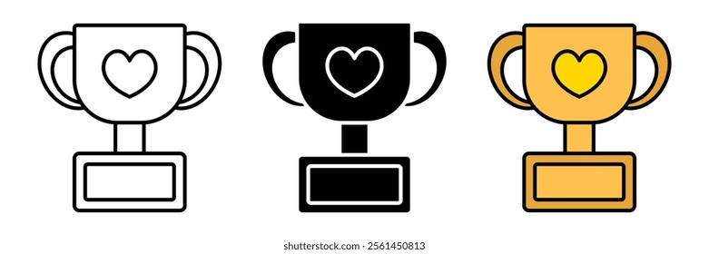 set of trophy icons with heart symbol. modern design isolated on white background.