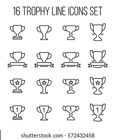 Set of trophy icons in modern thin line style. High quality black outline award symbols for web site design and mobile apps. Simple trophy pictograms on a white background.