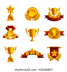 Set of trophy, medals and award. Vector illustration.