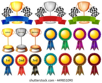 Set of trophy and ribbons illustration