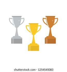 Set trophy winners cup. Golden, silver and bronze trophy cup vector