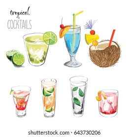 Set of tropical cocktails. 