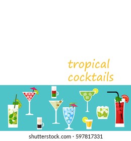 Set tropical cocktails in a flat style. Vector illustration