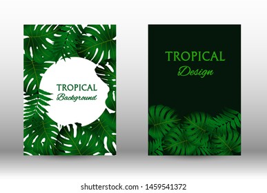 A set of tropical covers. Colorful tropical leaves patterns. Summer graphic background. Modern Front Page in Vector