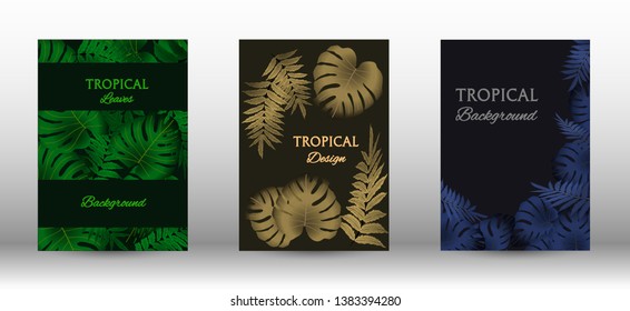 A set of tropical covers. Tropical leaves banners background. Summer graphic background. Modern Front Page in Vector