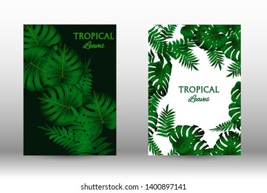 A set of tropical covers. Tropical leaves banners background. Exotic botanical design. Modern Front Page in Vector