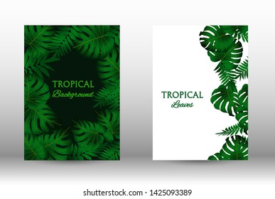 A set of tropical covers. Tropical leaves banners background. Summer graphic background. Modern Front Page in Vector