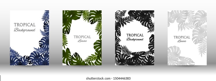 A set of tropical covers. Tropical leaves banners background. Summer graphic background. Modern Front Page in Vector