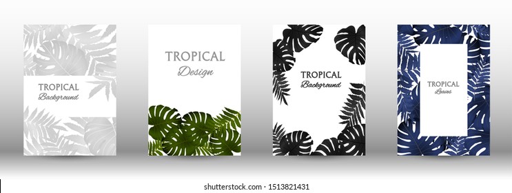 A set of tropical covers. Tropical leaves banners background. Summer graphic background. Modern Front Page in Vector