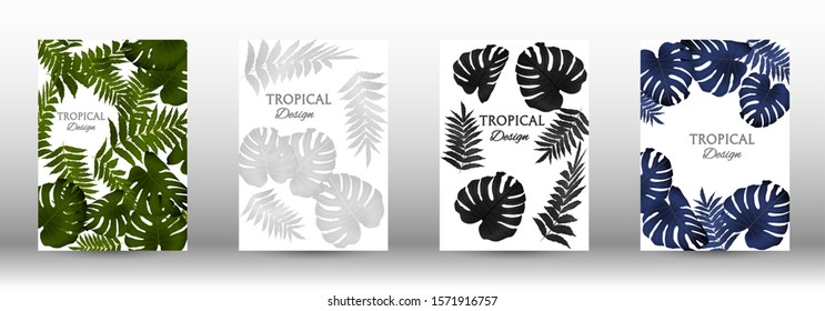 A set of tropical covers. Tropical leaves banners background. Summer graphic background. Modern Front Page in Vector