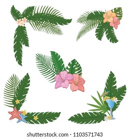 A set of tropical elements making up a square frame.