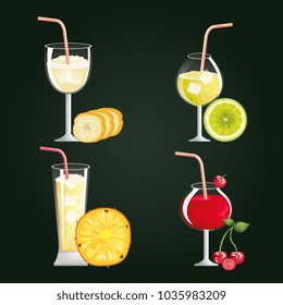 set tropical and exotic cocktails with fruits