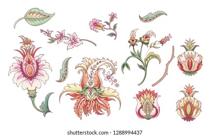 Set of tropical fantasy flowers