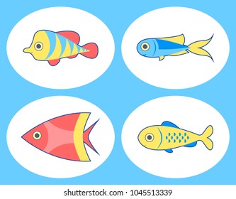 Set of tropical fish. Isolated on white background. Vector illustration.