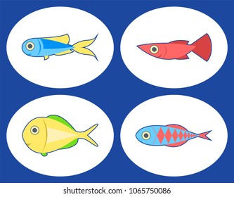 Set of tropical fish. Isolated on white background. Vector illustration.