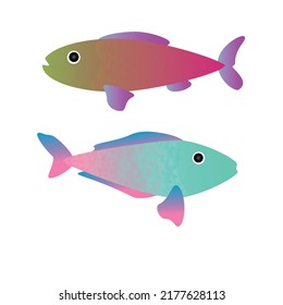 Set of tropical fish simple colorful vector design, isolated on white background.