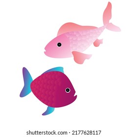 Set of tropical fish simple colorful vector design, isolated on white background.