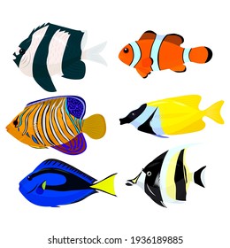 set of tropical fish, vector illustration