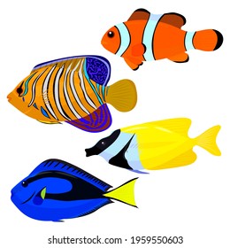 set of tropical fish, vector illustration