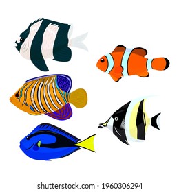 set of tropical fish, vector illustration