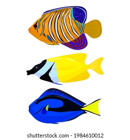 Conjunto de peces tropicales, ilustración vectorial