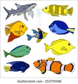 Set of tropical fish. Vector illustration