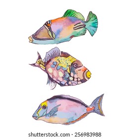 Set of tropical fishes. Vector