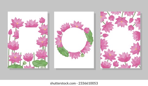 Set of tropical flower compositions, backgrounds, frames, postcards. Vector botanical illustration for booklet, invitation or flyer.